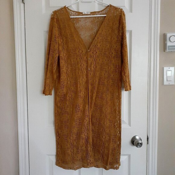 Maurices Women's Size Large Brown Tan Crochet Button Bohemian Duster Cardigan - Picture 2 of 12